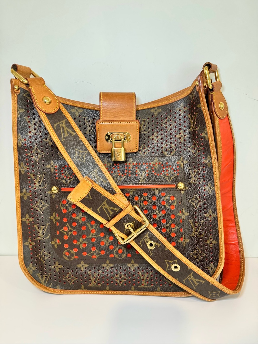 Louis Vuitton Limited Edition Orange Perforated Monogram Musette Shoulder Bag